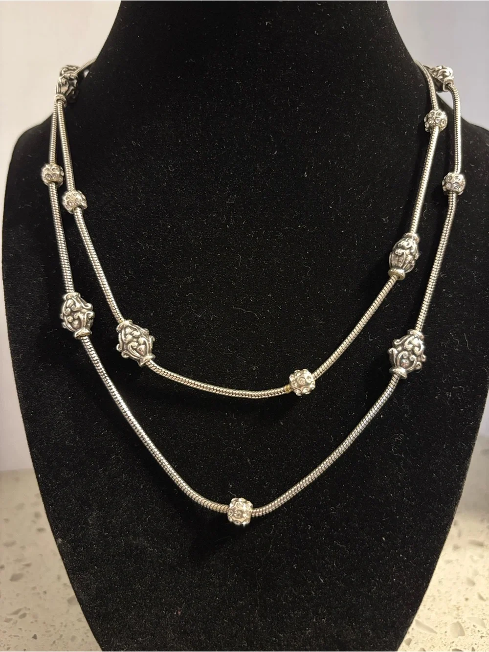 Brighton Silver-Tone Double Strand Bead & Ornate Station Necklace